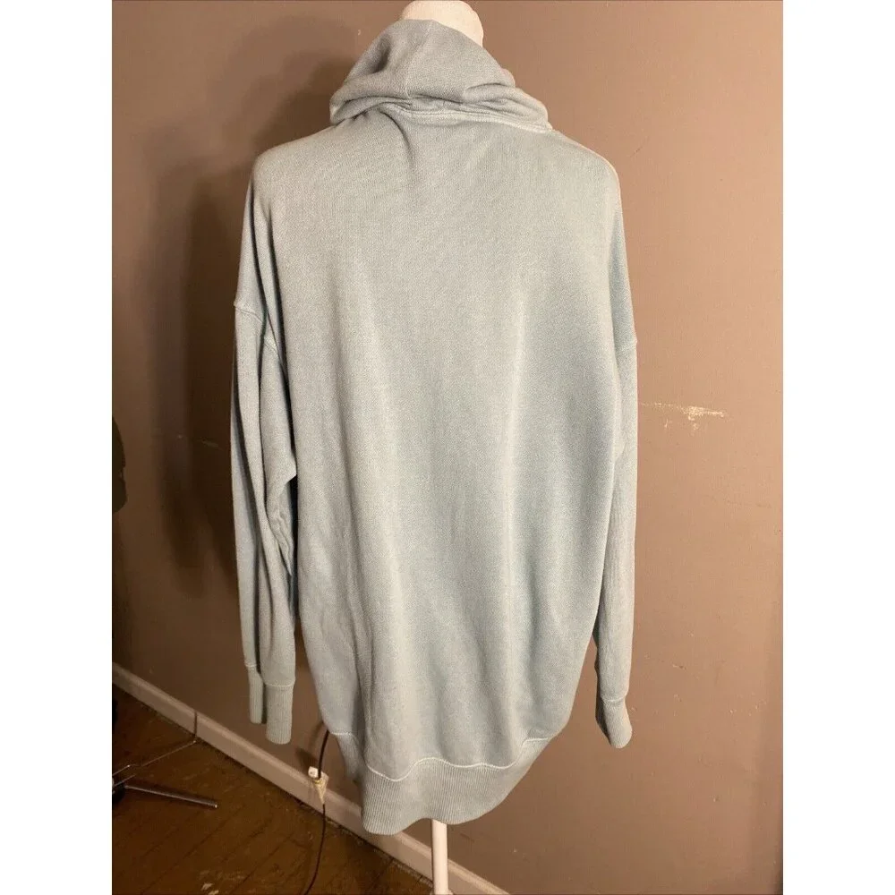 Aerie Sz S Oversized Pale Blue Sweatshirt Turtleneck Boxy Long Pockets Cozy